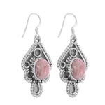 Pure silver antique design pink rhodochrosite earrings